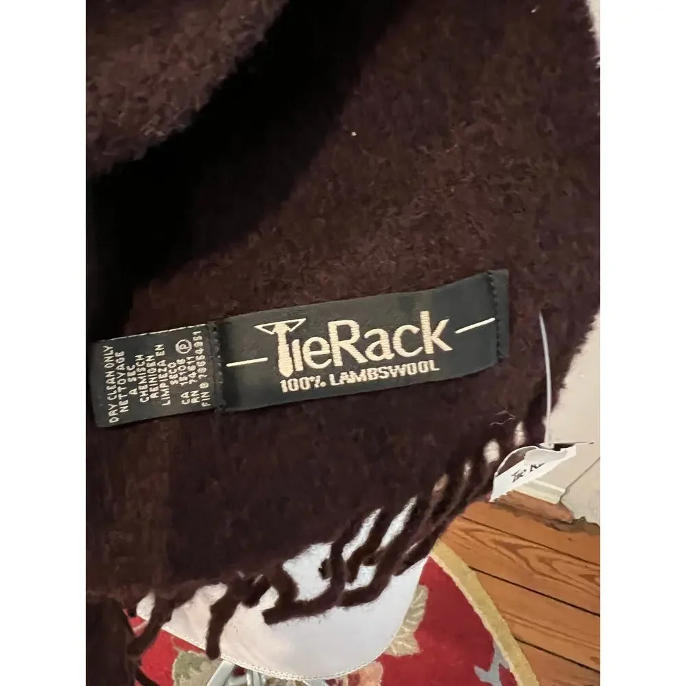 Vintage The Tie Rack Lambswool Fringed Scarf Chocolate Brown